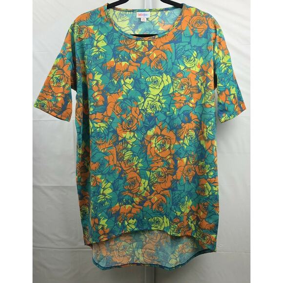 Lularoe Irma Tunic Top Women XS Green Floral Stretch Hi Low Round Hem Blouse - Picture 1 of 12